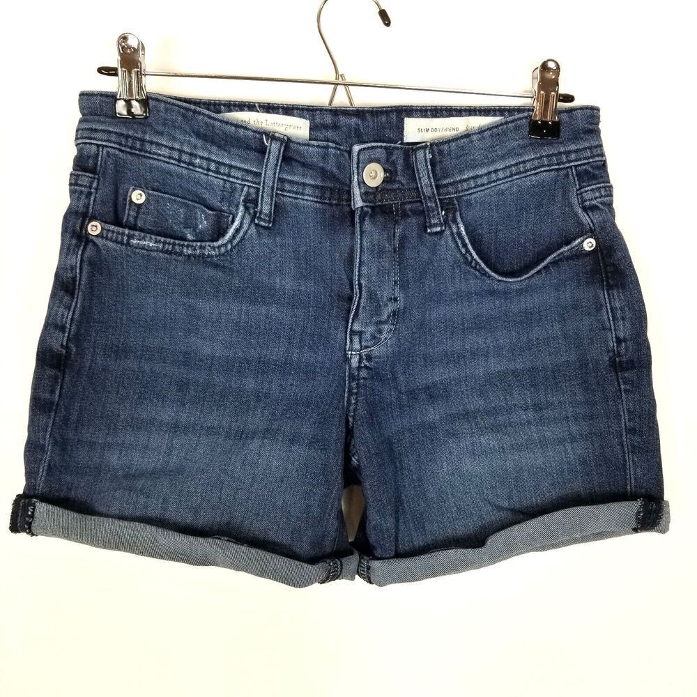 Pilcro Anthropologie Women Slim Boyfriend Denim‎ Shorts size 26  Blue Mid Rise